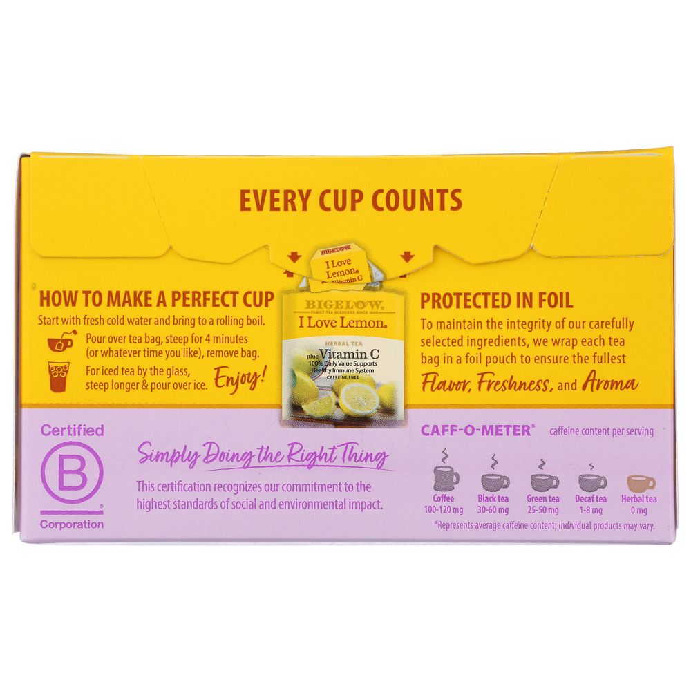 BIGELOW: Herbal Tea Caffeine Free I Love Lemon, 20 Tea Bags