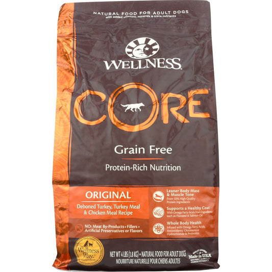 WELLNESS: Core Original Dry Dog Food Formula Grain Free, 4 lb