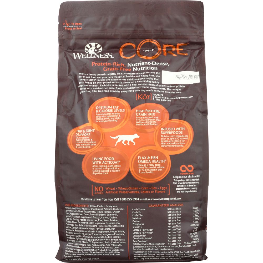 WELLNESS: Core Original Dry Dog Food Formula Grain Free, 4 lb