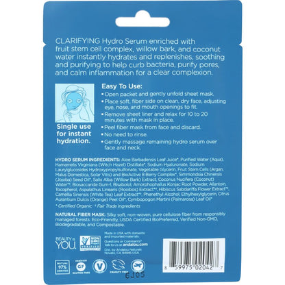 ANDALOU NATURALS: Instant Pure Pore Hydro Serum Facial Mask Clarifying, 0.6 oz