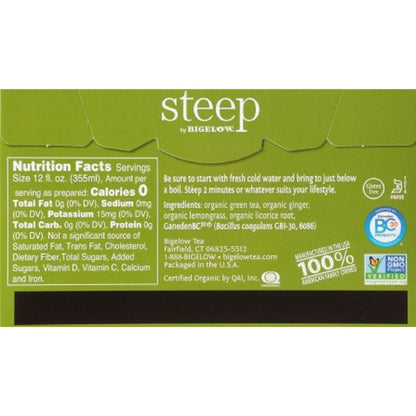 BIGELOW: Steep Organic Green Tea with Ginger Plus Probiotics, 0.90 oz